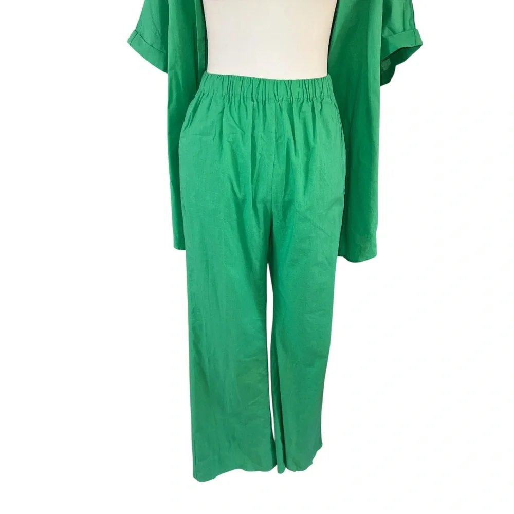 Commense Green Wide Leg Pants with Tie Waist - Picture 7 of 16